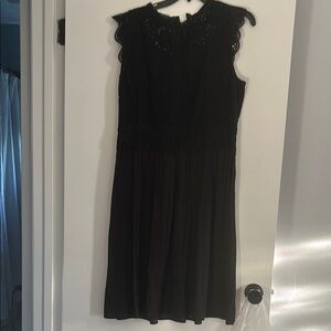LOFT Black Sheath Midi Dress Sleeveless Crew Neck